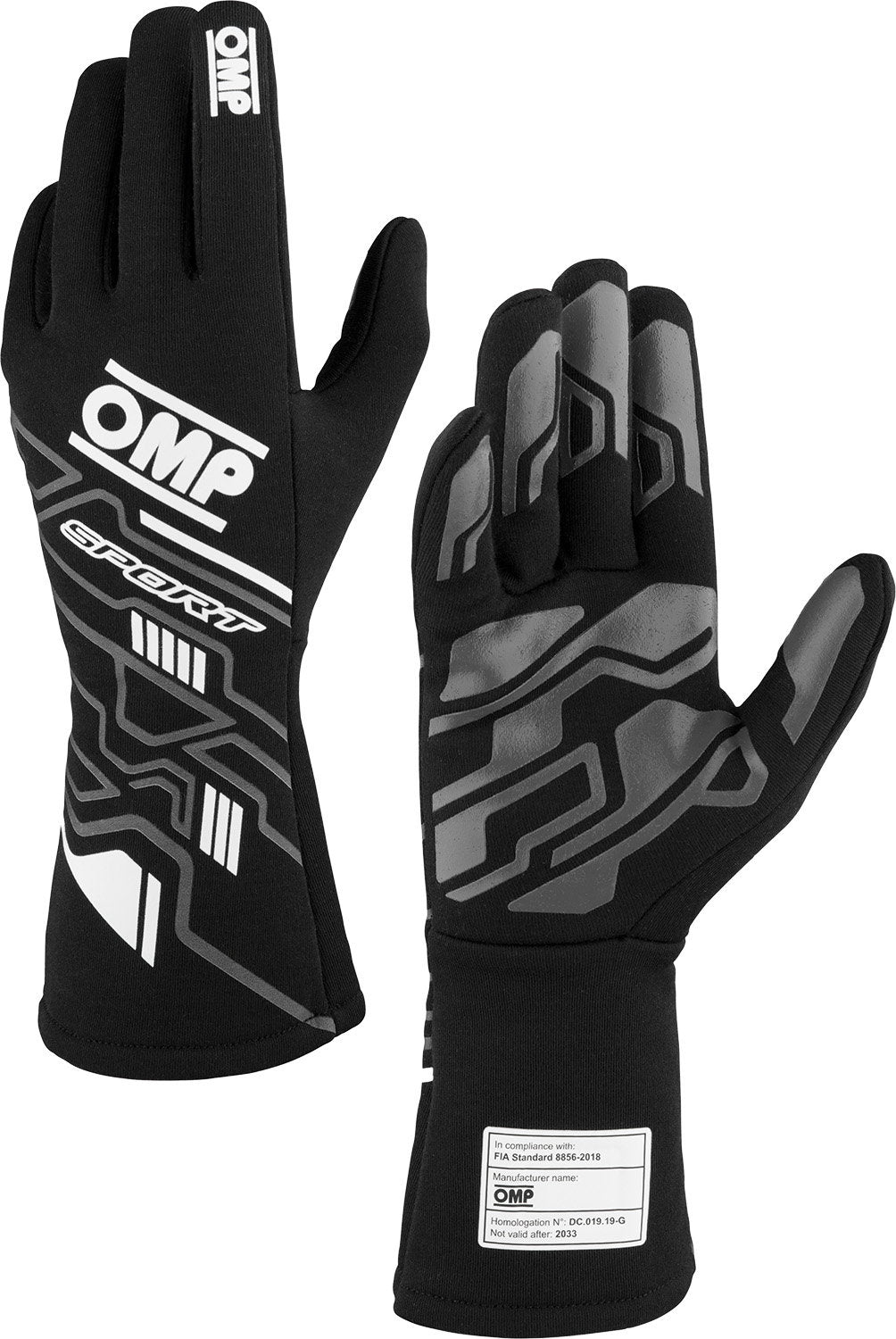 OMP Mănuși Motorsport Sport FIA 8856-2018 — Negru/Alb