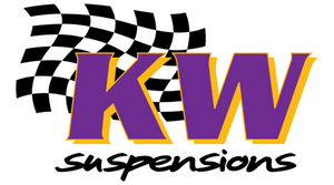 Logo of KW Suspensions with a checkered flag on a white background